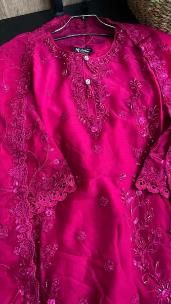 Pakistani Original Rangoon Luxury Chiffon stitched 3 Pcs _ Megenta Pink 